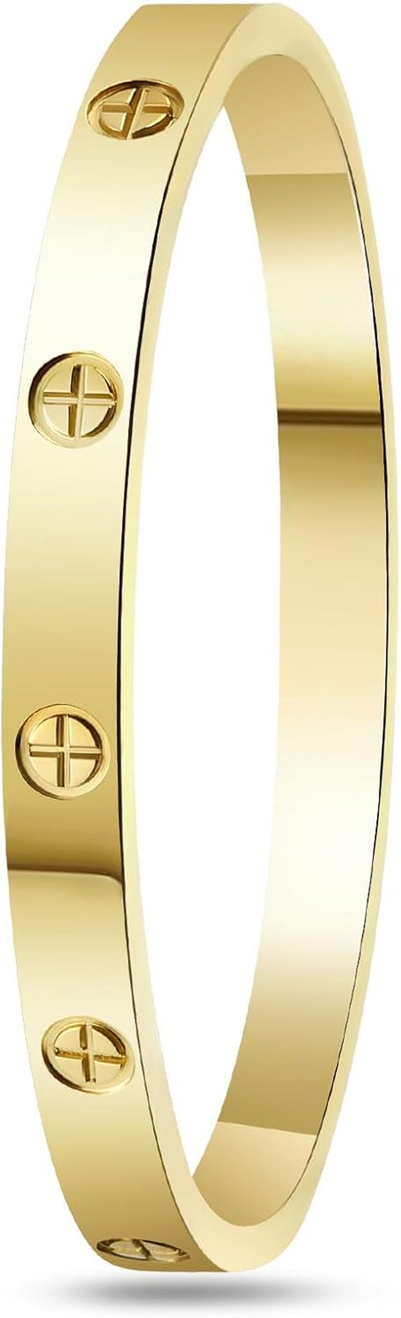 2Pcs 18K Gold-Plated Love Bangle Bracelets Set for Women, Stainless Steel Cubic Zirconia Bangle Crystal Friendship Jewelry, Easter Wedding Birthday Gifts for Girlfriend, Wife, Monther