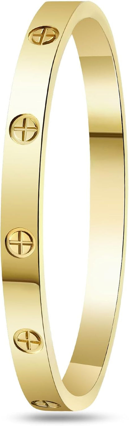 2Pcs 18K Gold-Plated Love Bangle Bracelets Set for Women, Stainless Steel Cubic Zirconia Bangle Crystal Friendship Jewelry, Easter Wedding Birthday Gifts for Girlfriend, Wife, Monther