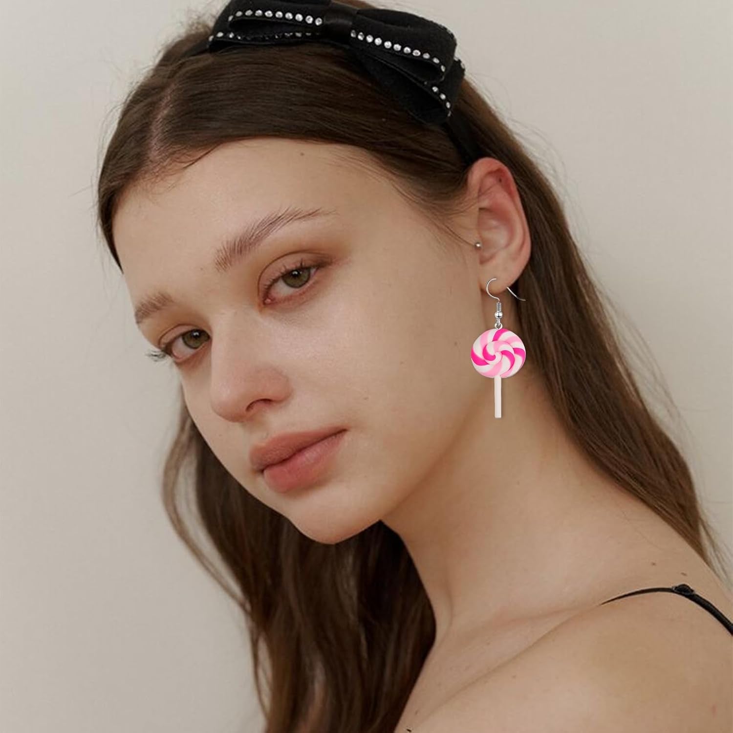 Christmas Lollipop Necklace Earrings Set for Women Creative Simulation Food Lollipop Dangle Earrings Cute Lightweight Colorful Rainbow Lollipop Necklace Charm Xmas Party Accessories Jewelry