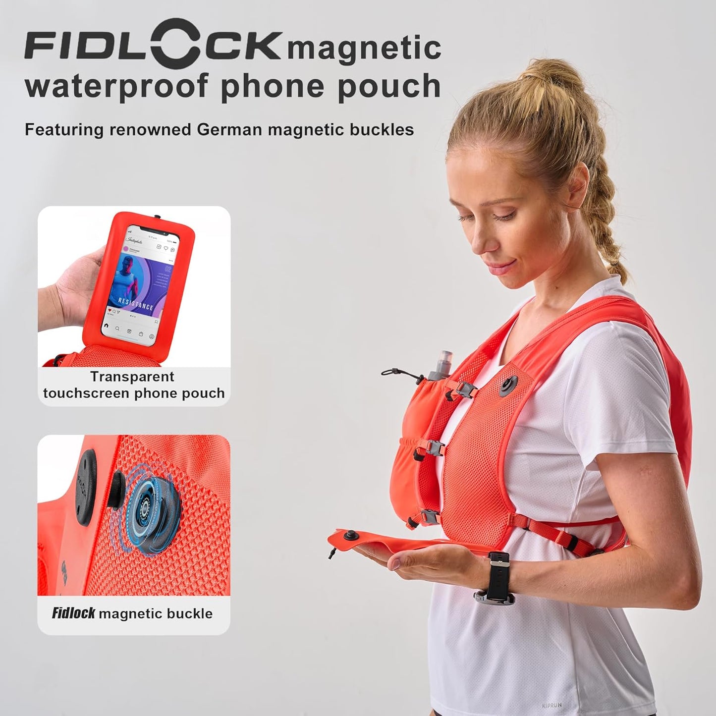 Woman wearing small hydration vest pack trail running
