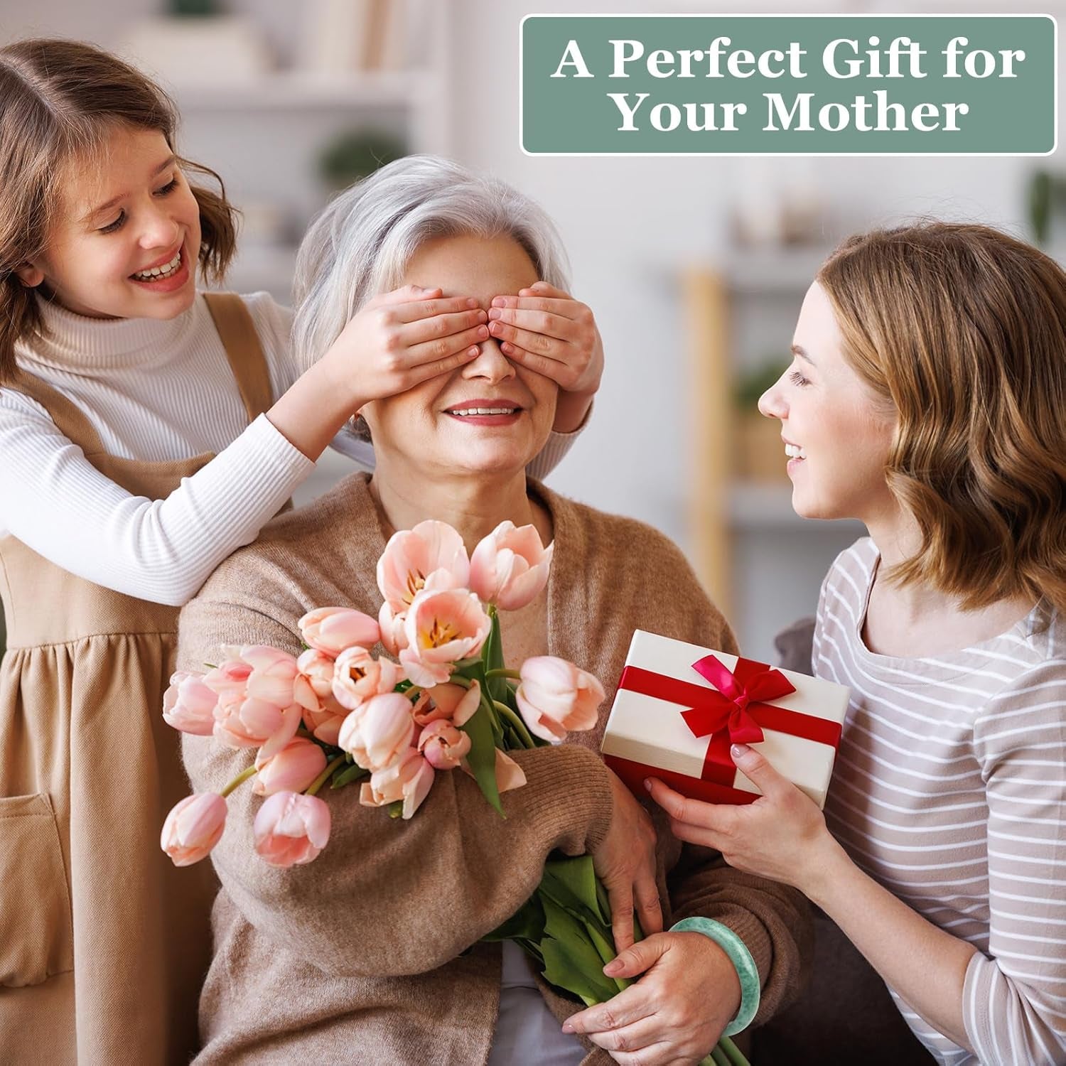 Landical 2.4'' Natural Jade Bracelet for Women Jade Bangle Bracelets with Box Good Luck Bangle Christmas Jewelry Gift