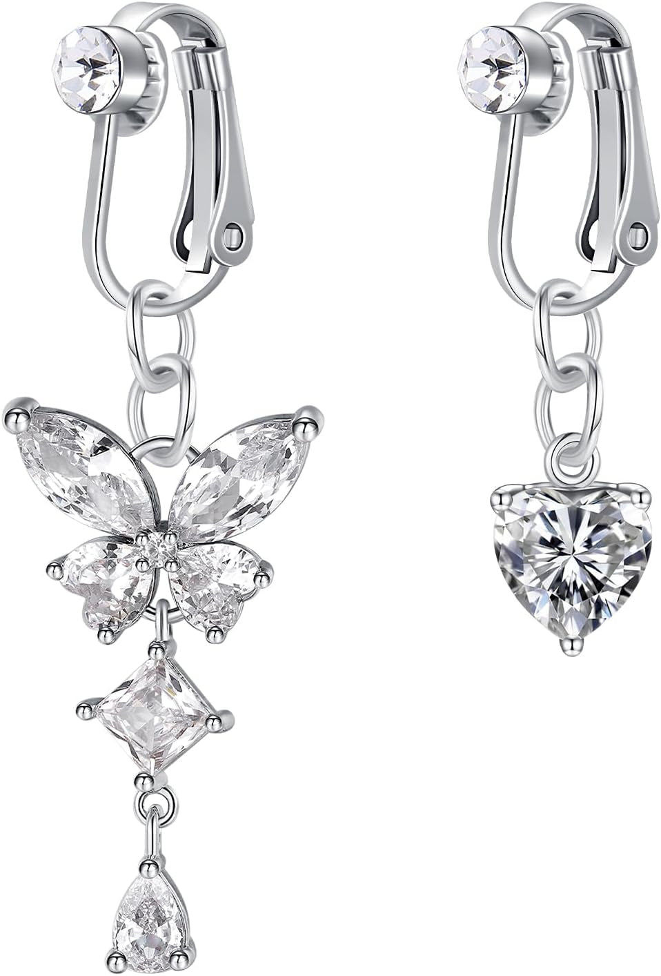 QWALIT Fake Belly Piercing Fake Belly Ring Fake Belly Button Piercing Fake Belly Button Ring Clip on Belly Button Rings Fake Belly Rings Clip on Belly Button Piercing Silver Gold