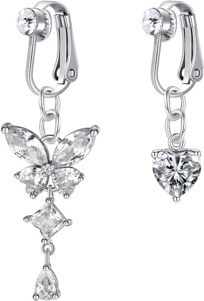 QWALIT Fake Belly Piercing Fake Belly Ring Fake Belly Button Piercing Fake Belly Button Ring Clip on Belly Button Rings Fake Belly Rings Clip on Belly Button Piercing Silver Gold