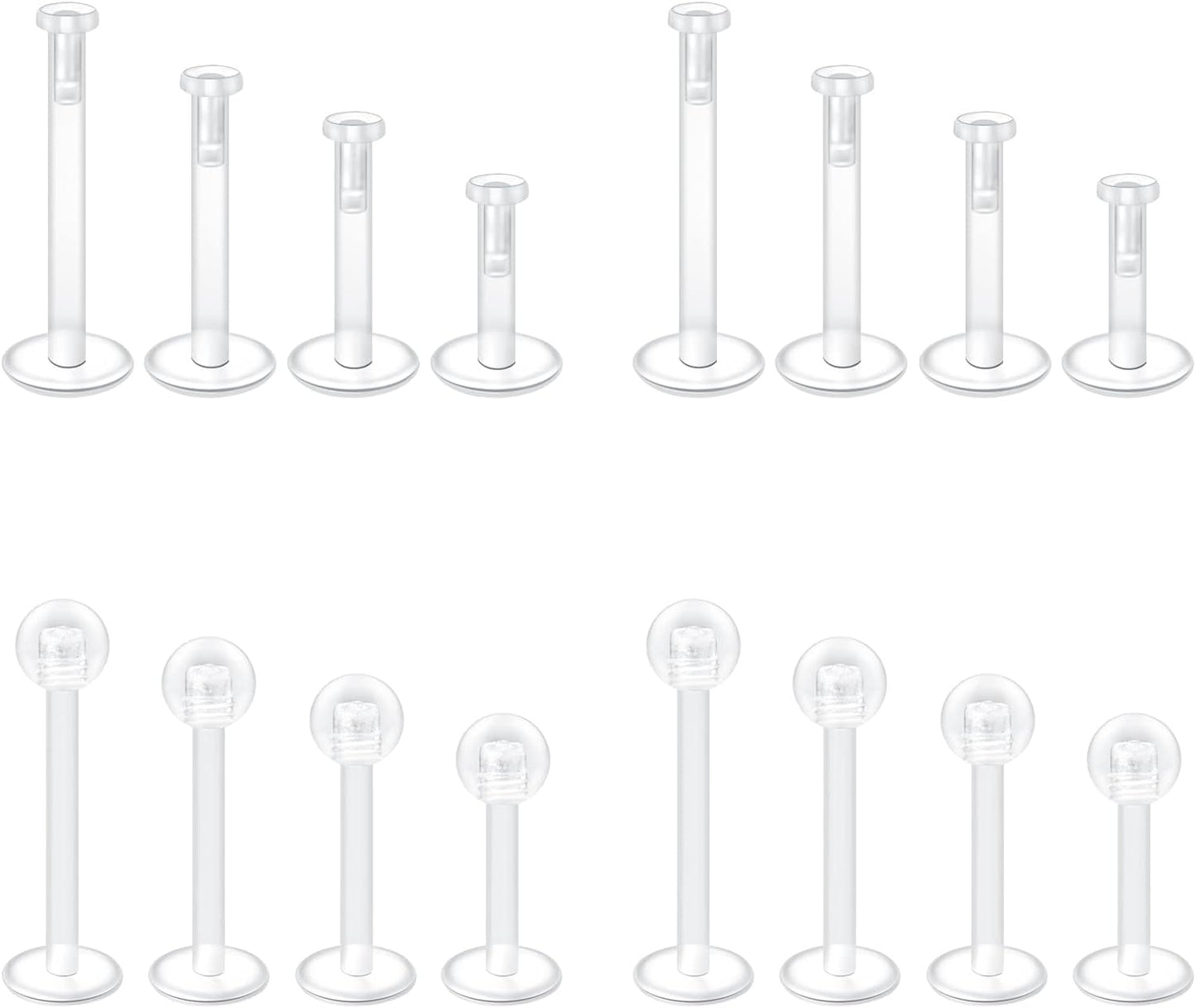 Mayhoop 38Pcs Clear Piercing Retainers for Surgery Bioflex Nose Rings Belly Rings Septum Eyebrow Lip Cartilage Tragus Earring Retainer Industrial Bar Plastic Piercing Jewelry for Work