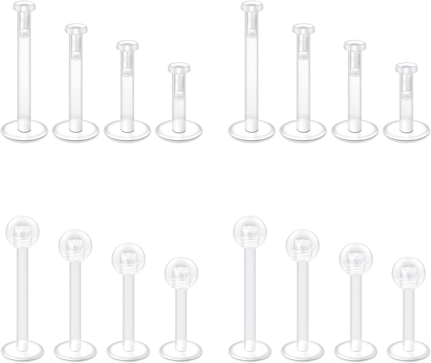 Mayhoop 38Pcs Clear Piercing Retainers for Surgery Bioflex Nose Rings Belly Rings Septum Eyebrow Lip Cartilage Tragus Earring Retainer Industrial Bar Plastic Piercing Jewelry for Work