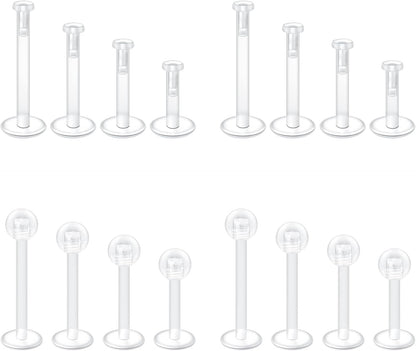 Mayhoop 38Pcs Clear Piercing Retainers for Surgery Bioflex Nose Rings Belly Rings Septum Eyebrow Lip Cartilage Tragus Earring Retainer Industrial Bar Plastic Piercing Jewelry for Work