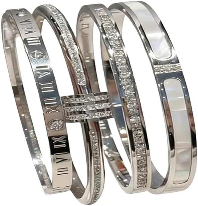 4-Piece Elegant Stainless Steel Bracelet Set Fashionable Classic Design Women Beaded Gold Bead Bracelets Stackable Bangles with Love & Friendship Theme Stainless Steel Jewelry