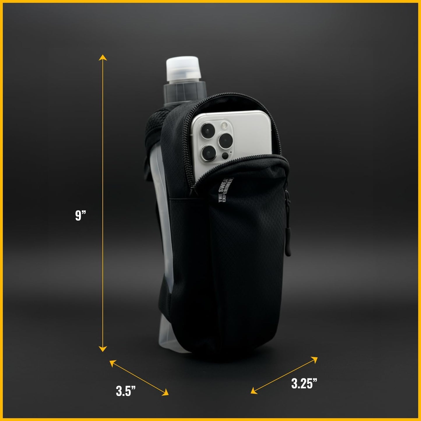 Open compartment showing card and key storage in running bottle
