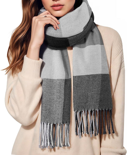 Fauson Winter Scarf for Women, Winter Warm Women'S Scarves, Soft Blanket Scarf Classic Tassel Plaid