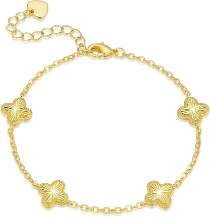 Gold Bracelets for Women 14K Gold Bracelets for Women Clover Bracelet for Womens with Adjustable Chain Lucky Dainty Four Leaf Clover Bracelet for Womens