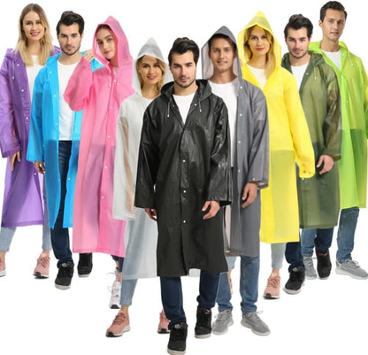 Rain poncho worn with drawstring adjusted protecting from wind
