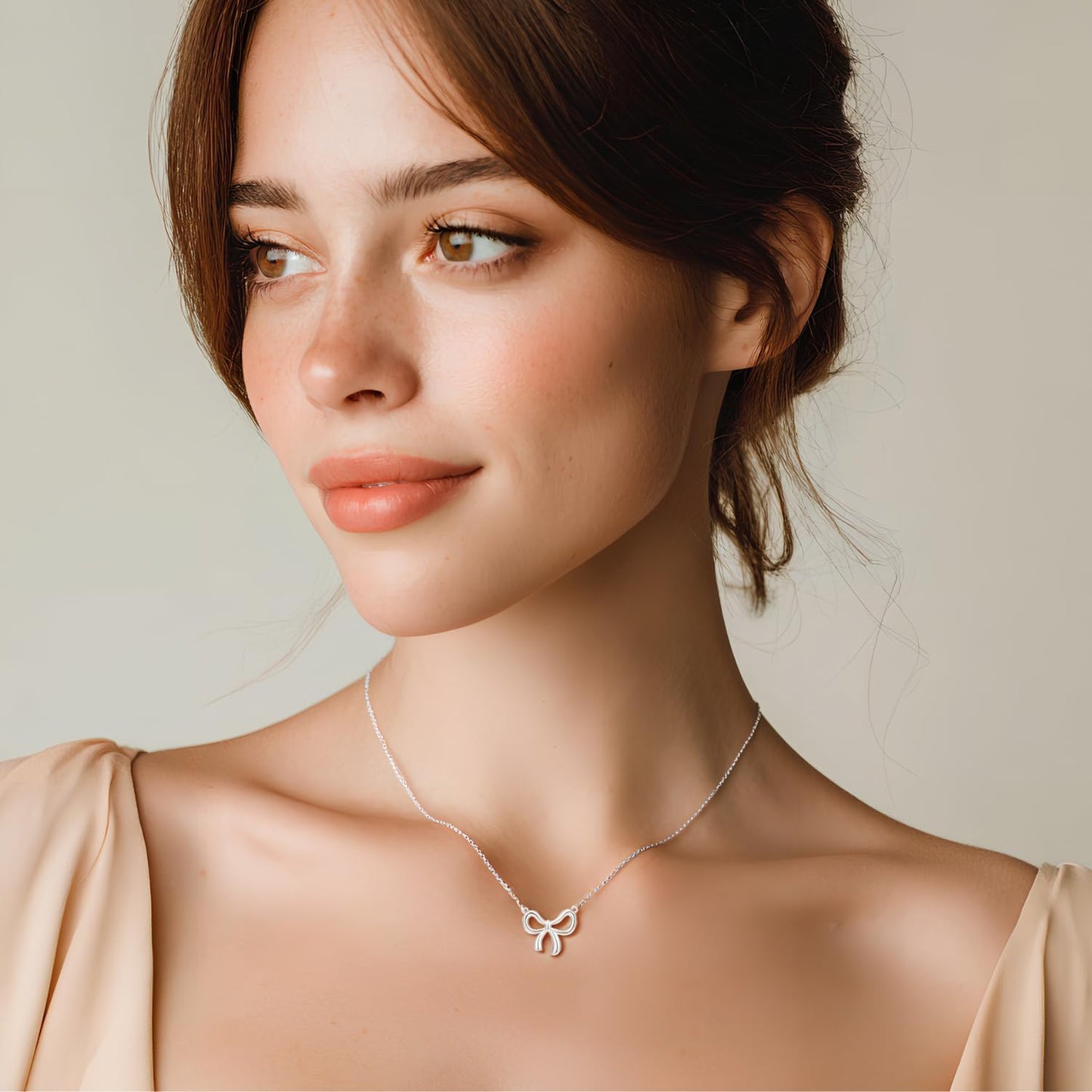Sterling Silver Necklace for Women Bow Necklace Silver Dainty Love Cute Bowknot Ribbon Necklace Trendy Bow Charms Silver Jewelry Gift