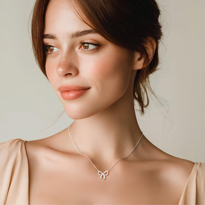 Sterling Silver Necklace for Women Bow Necklace Silver Dainty Love Cute Bowknot Ribbon Necklace Trendy Bow Charms Silver Jewelry Gift