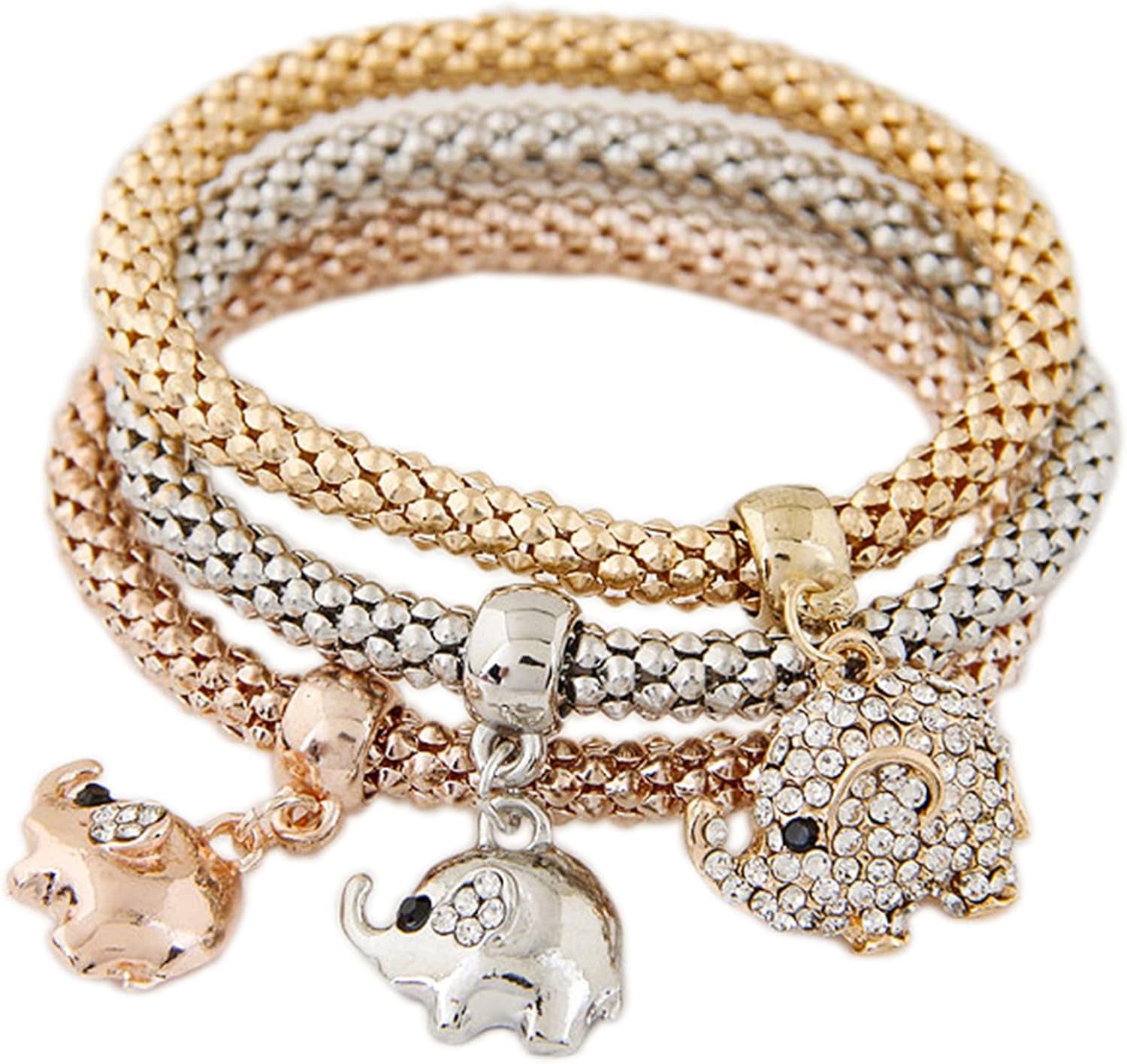 3Pcs Multilayer Crystal Rhinestone Bead Corn Chain Love Heart Tree of Life Bracelet Bangle Set for Women Stretchy Butterfly Animal Bracelet Friendship Jewelry Birthday Gift