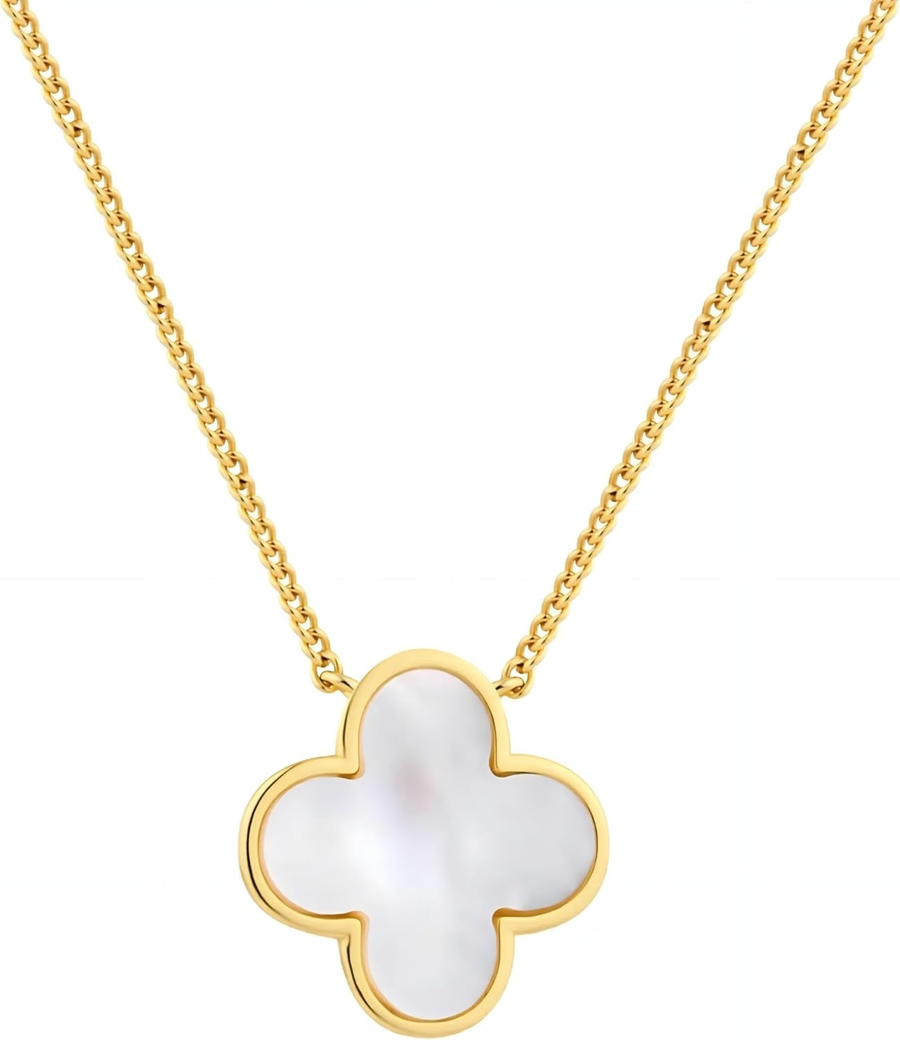 Lucky Clover Necklace with Mother of Pearl, 14K Gold Plated S925 Sterling Silver Pendant, Four Leaf Charm Jewelry for Women, Gift of Luck for Her, Birthday, Valentine'S Day