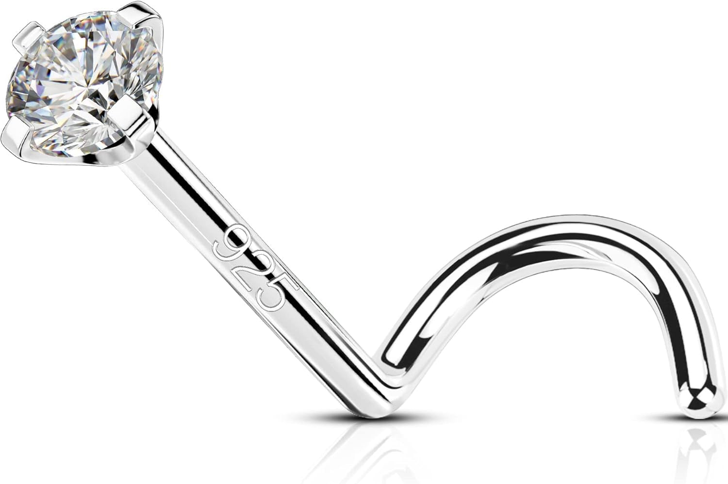 OUFER 925 Sterling Silver Nose Studs, Bone L Screw Shaped Nose Rings, 20G Nostril Solid 2Mm round CZ Nose Piercing Jewelry for Women Men-Screw Shaped