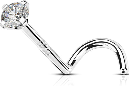 OUFER 925 Sterling Silver Nose Studs, Bone L Screw Shaped Nose Rings, 20G Nostril Solid 2Mm round CZ Nose Piercing Jewelry for Women Men-Screw Shaped