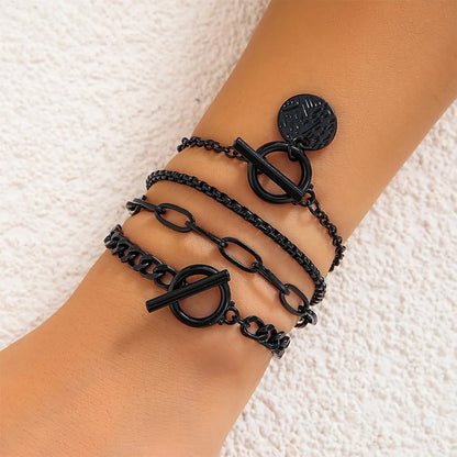 4Pcs Goth Black Stackable Bracelets Set for Women Gothic Statement Gold Coin OT Buckle Bracelet Vintage Paperclip Chain Y2K Party Hallowmas Jewelry Gifts