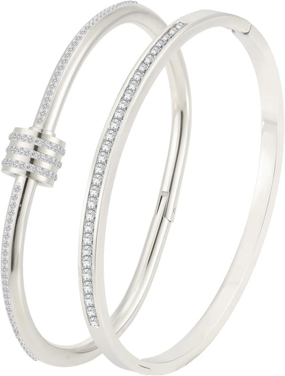 Silver Bangles for Women - Stainless Steel Love & Friendship Bracelet Set with Gift Box | Daily Wear & Party Jewelry