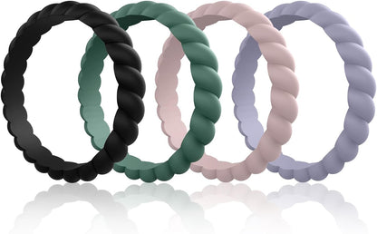 Egnaro Silicone Wedding Ring for Women,Thin and Stackble Braided Rubber Wedding Bands,No-Toxic,Skin Safe