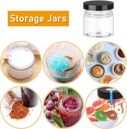 20 Pack 2 Oz Clear Plastic round Slime Containers,Empty Plastic Storage Jars with Black Lids,Refillable Storage Container for Slime,Cosmetic,Cream,Paint,Jewelry