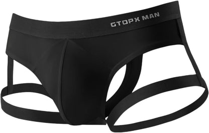 Men's ice silk jock strap thong underwear in black