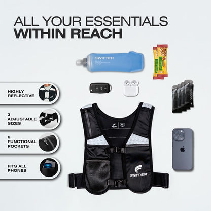 Running phone holder vest with water bottle attached