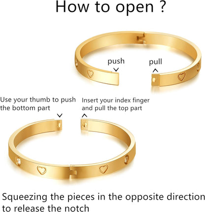 Christmas Gift MVCOLEDY Jewelry Gold /White Gold Plated Bangle Bracelet Heart Stone Stainless Steel with Crystal Bangle Bracelets for Women Jewelry Size 6.7 Inches