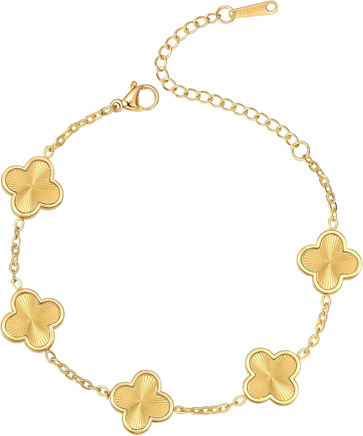 (Sturdy Version) 18K Gold Plated Bracelets for Women Men (Double Sided) Four Leaf Clover Cute Trendy Lucky Braclet (Adjustable) Fit Wrist within 8 Inch, Gold White Black Green Blue Red Pink