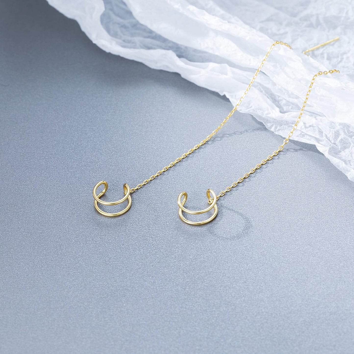 SLUYNZ 925 Sterling Silver Cuff Earrings Threader Chain for Women Crawler Earrings Wrap Earrings