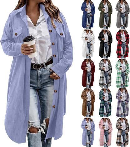 Flannel Shirt Women Plaid Jacket Womens Shacket Casual Lapel Button down Long Sleeve Trench Coat Warm Winter Jackets