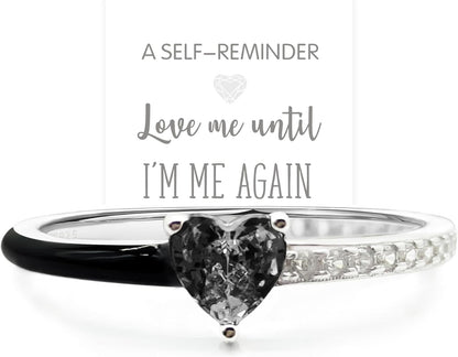 Love Me until I'M Me Again Black Heart-Cut Half Enamel Ring, Black Heart Self-Love Ring, Jewelry Birthday Gifts for Women, Daughter, Wife, Friends