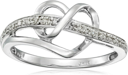 Sterling silver heart ring with diamond accent front view