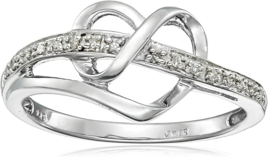 Sterling silver heart ring with diamond accent front view