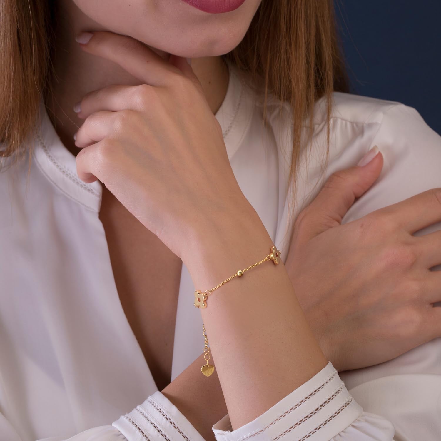 14K Gold Bracelets for Women Gold Bracelet for Womens Clover Bracelets for Women Lucky and Playful Design Womens Four Leaf Clover Bracelet Adjustable Size (7-8.6) In