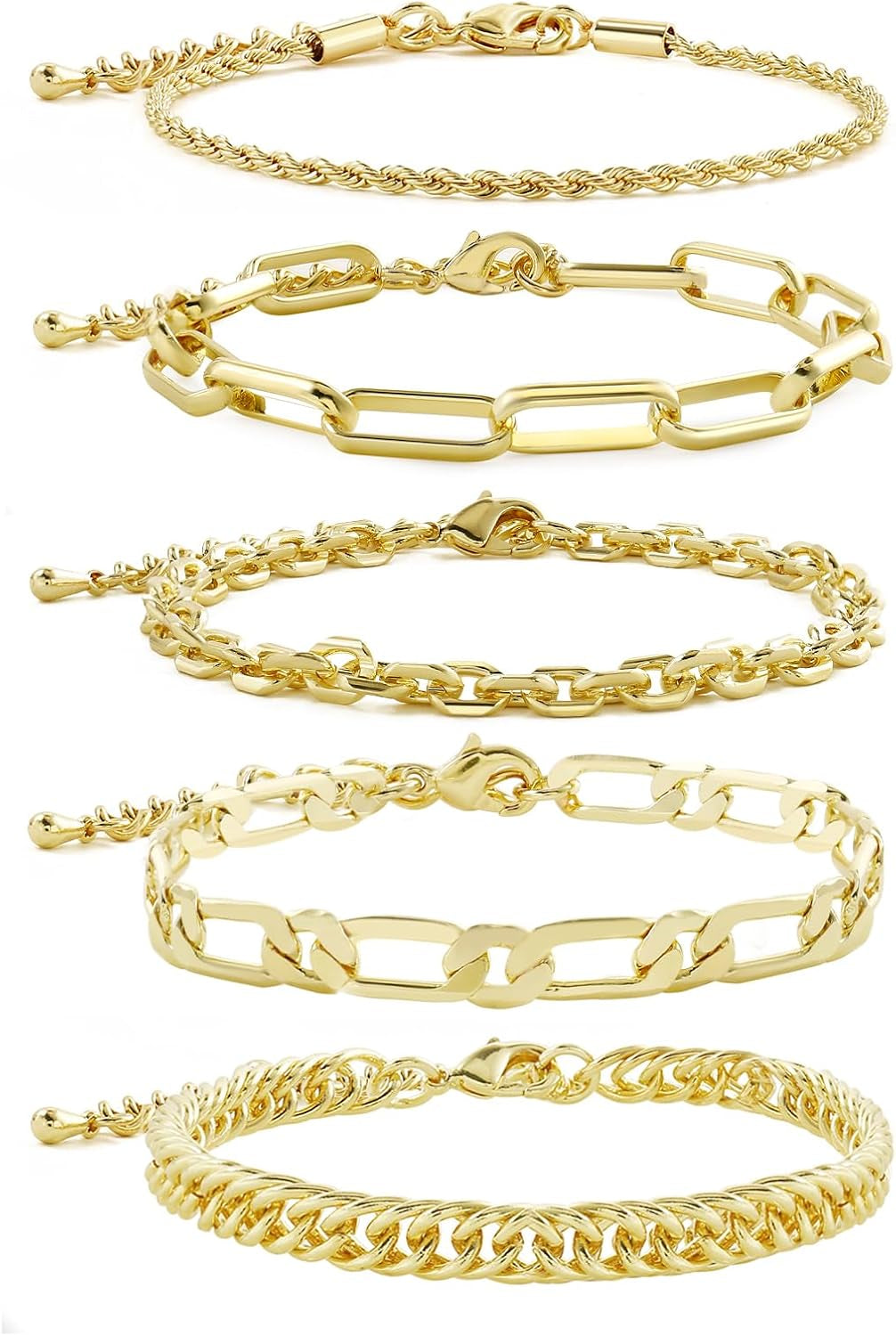 Waterproof Gold Chain Bracelet for Women Non Tarnish,14K Gold Plated Stainless Steel Link Dainty Bracelets Stake Layered Bracelet Set Hypoallergen Gold Jewelry