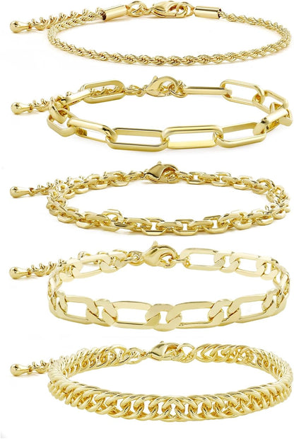 Waterproof Gold Chain Bracelet for Women Non Tarnish,14K Gold Plated Stainless Steel Link Dainty Bracelets Stake Layered Bracelet Set Hypoallergen Gold Jewelry
