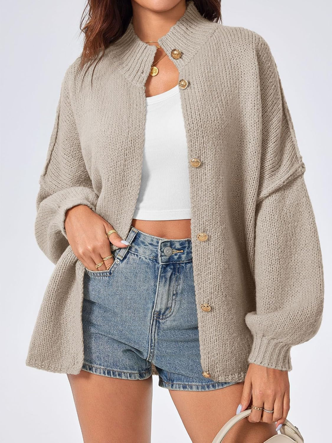 Button-down oversized cardigan with drop shoulders