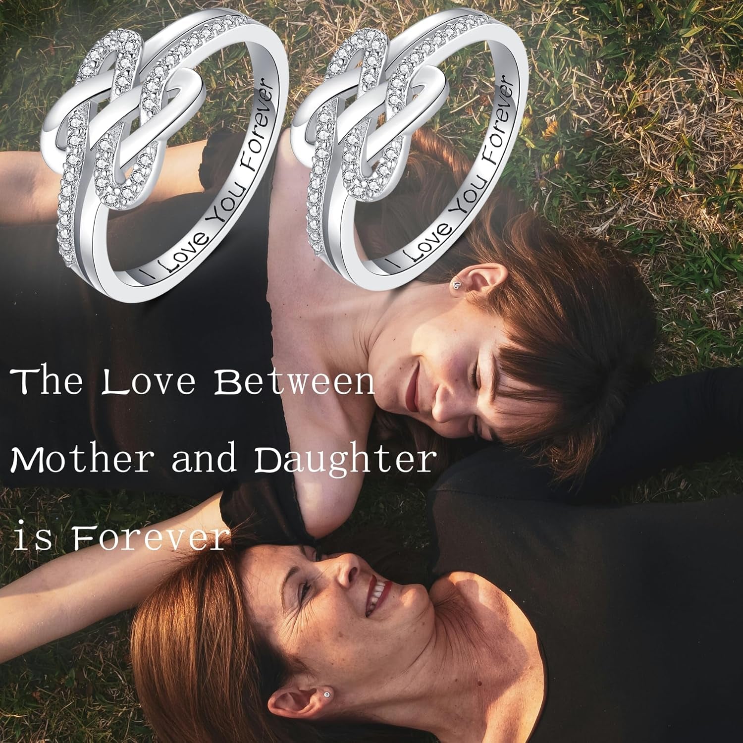 Engraved I Love You Forever mother daughter ring for women