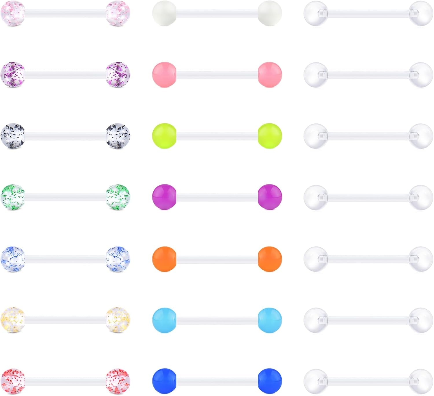 VCMART 14G Plastic Tongue Rings Plastic Nipple Rings for Surgery Clear Tongue Ring Nipple Piercings Glow in Dark Flexible Acrylic Straight Barbell Piercing Retainer for Work Sports 12/14/16/18MM