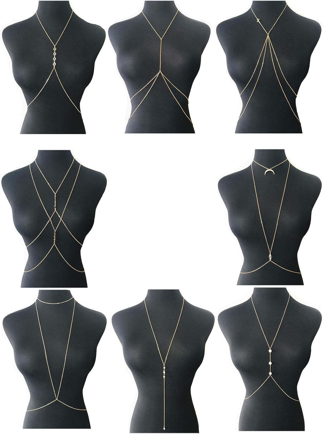 Tornito 4-8Pcs Sexy Body Chain Belly Waist Chain Necklace Summer Beach Bikini Bra Body Jewelry for Women Gold Tone