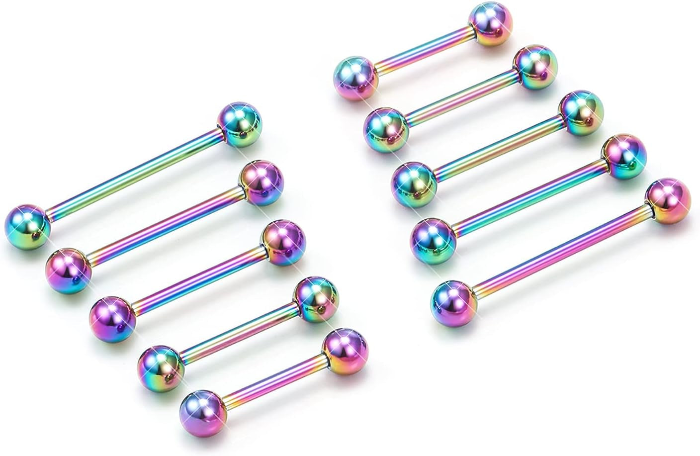 Prjndjw 14G Surgical Steel Straight Barbell - Tongue & Nipple Rings for Women & Men - Length 12MM, 14MM, 16MM, 18MM, 22Mm - Piercing Jewelry