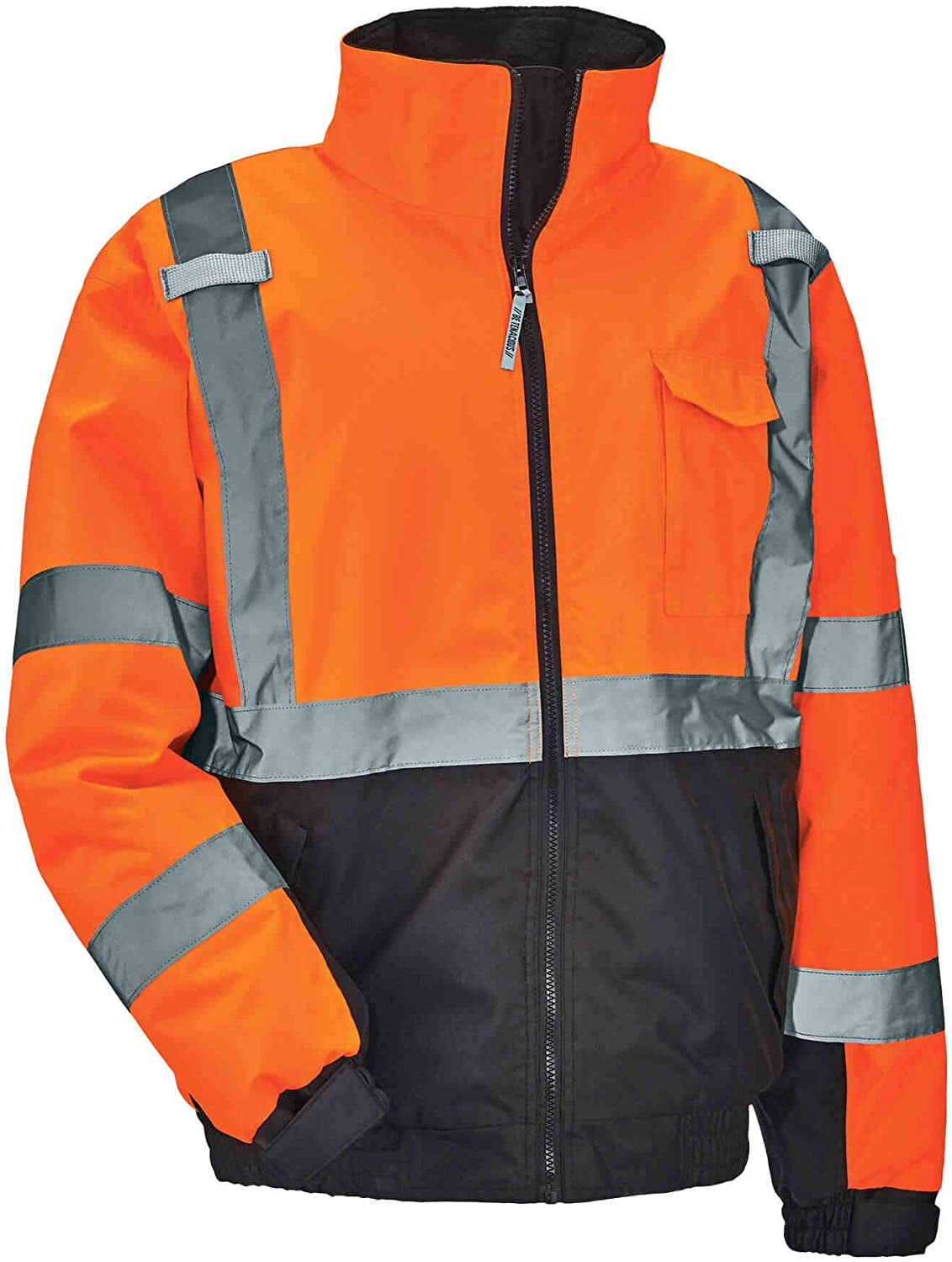 Black panel hi-vis jacket detail showing dirt-resistant design