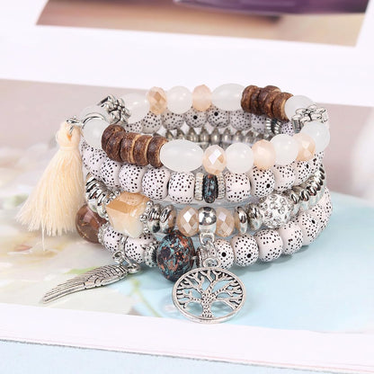 4 Sets Bohemian Stackable Bead Bracelets, Stretch Bangle Charm Jewelry 1