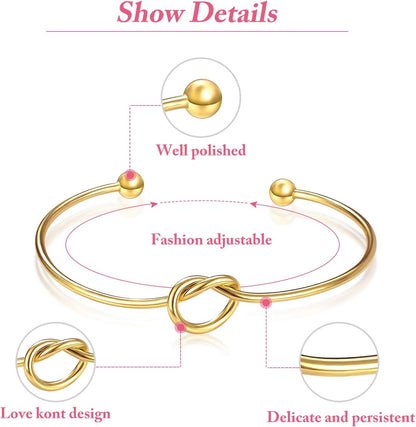 Hicarer 10 Pcs Knot Bracelet for Bridesmaid Proposal Gifts, Tie the Love Knot Bridesmaid Bracelet for Women Wedding Proposal Cuff Bangle with Cards(Gold)