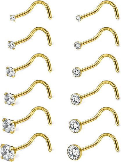 Ruifan 18G 1.5Mm 2Mm 2.5Mm 3Mm 3.5Mm 4Mm round Diamond CZ Nose Screw Studs Rings Piercing Jewelry 4-12PCS