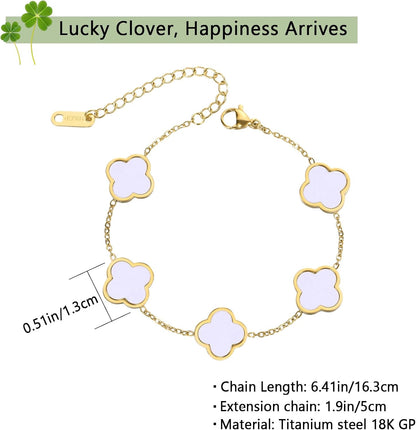 2Pcs 18K Gold Plated Clover Bracelet for Women Gold Love Bangle Four Leaf Clover Bracelet Set Gold Bracelets Stack Trendy Lucky Link Bracelets Jewelry Christmas Valentines Birthday Gifts for Women