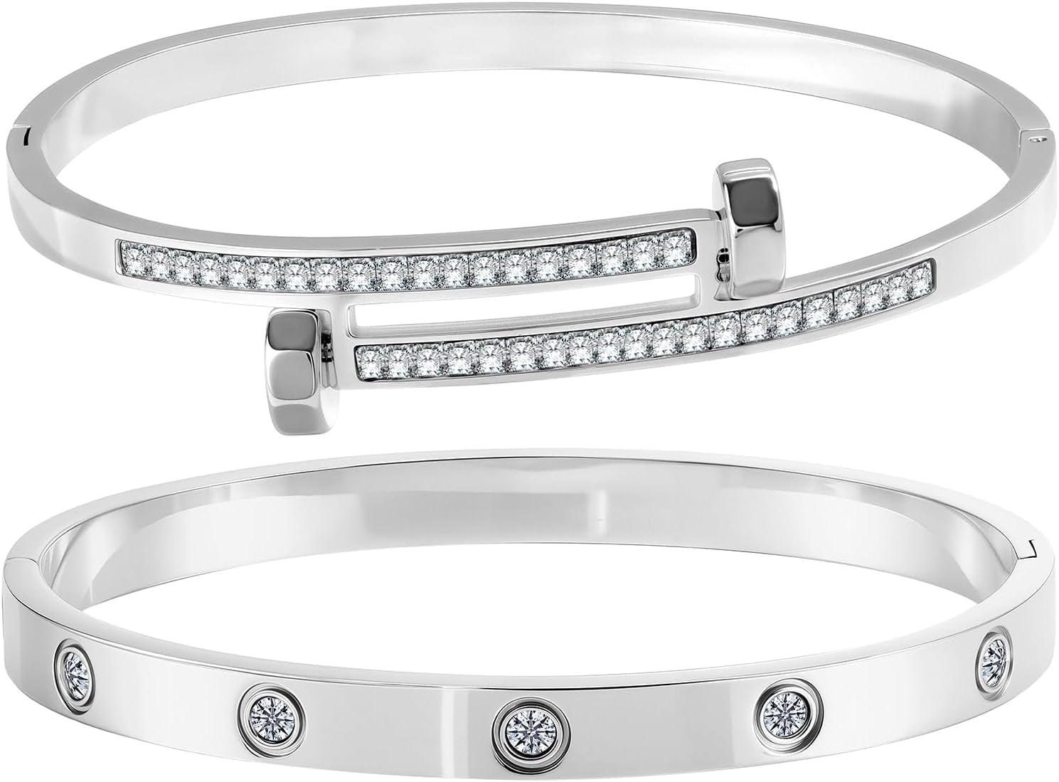 2PCS Gold Bracelets for Women Friendship & Love Theme Crystal Bangle Set Stainless Steel Non Tarnish Jewelry, Ideal Birthday Gift.