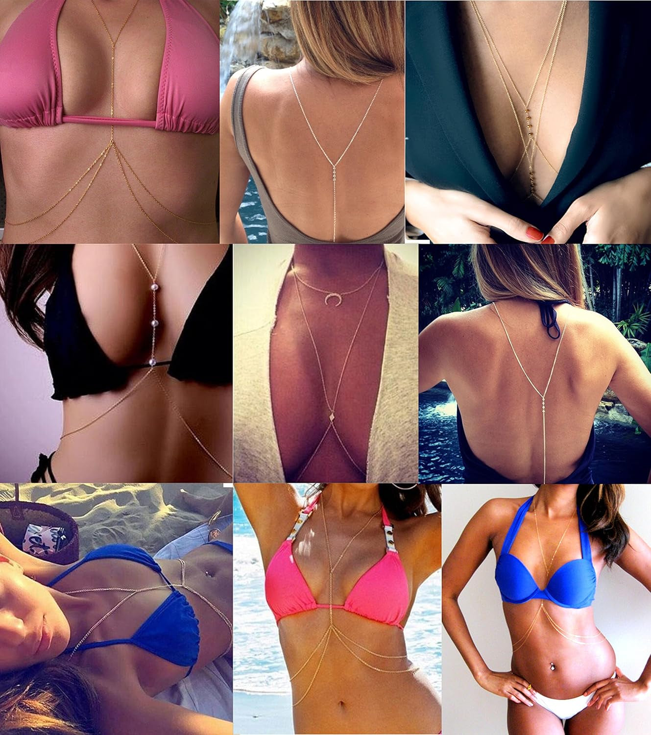 Tornito 4-8Pcs Sexy Body Chain Belly Waist Chain Necklace Summer Beach Bikini Bra Body Jewelry for Women Gold Tone