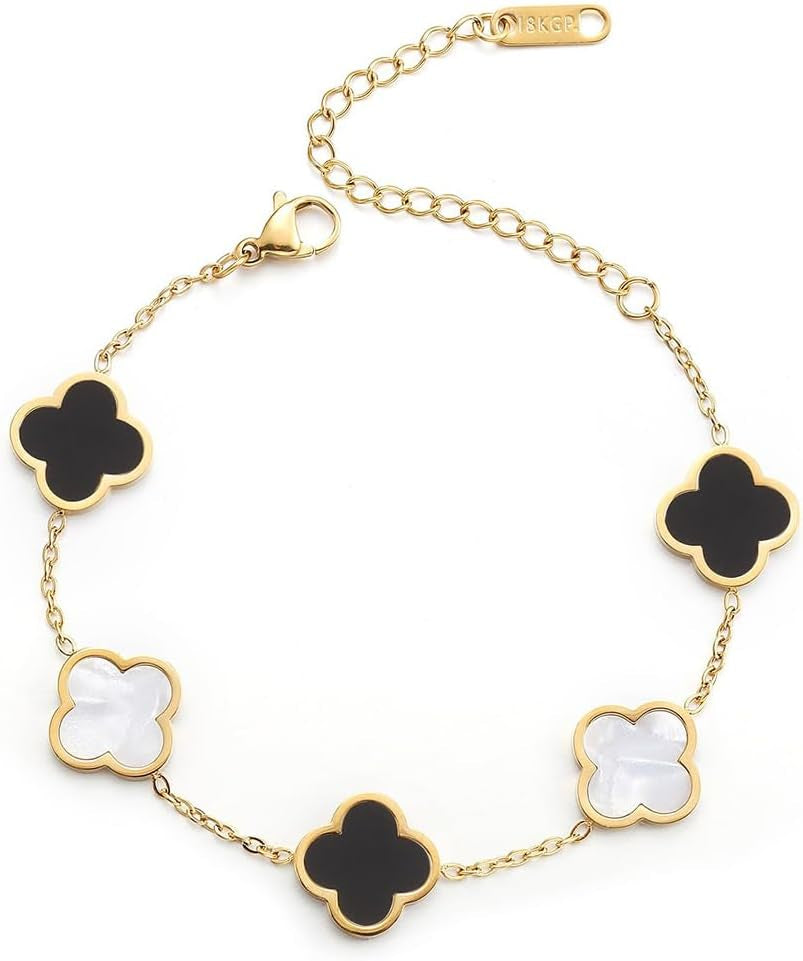 18K Gold Plated Luck Four Leaf Clover Bracelet for Women, Double-Sided Fashion Light Luxury Personalized Bracelet, Birthday Anniversary Jewelry Gifts